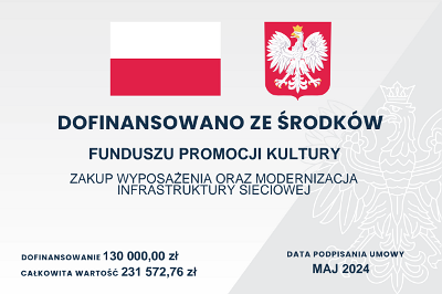 „Dofinansowano ze rodkw Ministerstwa Kultury i Dziedzictwa Narodowego pochodzcych
z Funduszu Promocji Kultury – pastwowego funduszu celowego